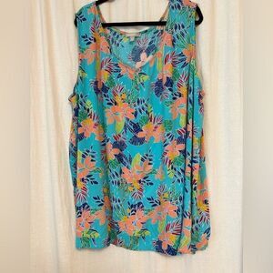 38/40 5X teal flowered tank top tropical colors sleeveless